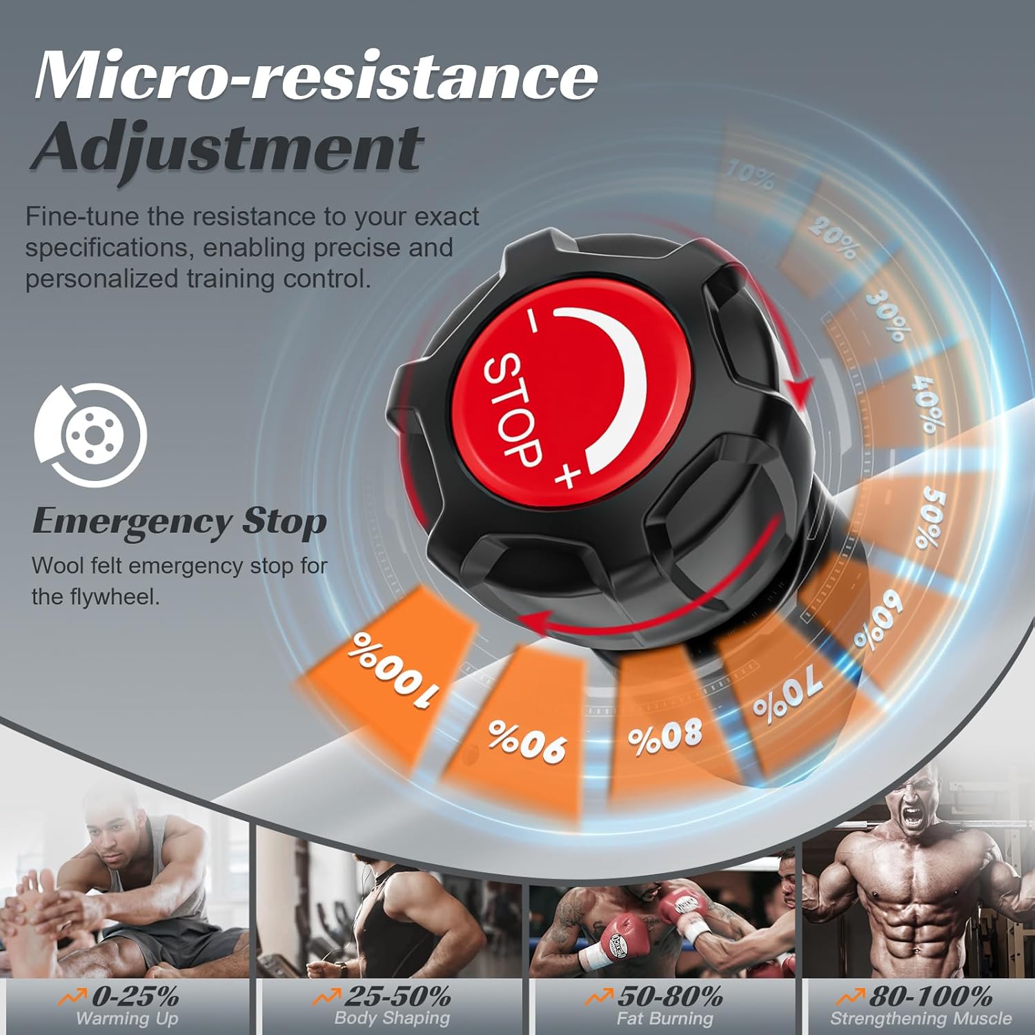 Resistance adjustment knob with emergency stop function