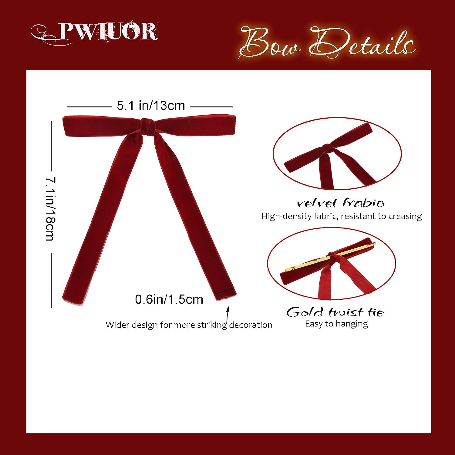 30 Pcs Burgundy Velvet Christmas Tree Bows Decorations, Vintage Velvet Ribbon Bows with Twist Tie for Wreath Garland Gift Wrapping Indoor Outdoor Decor