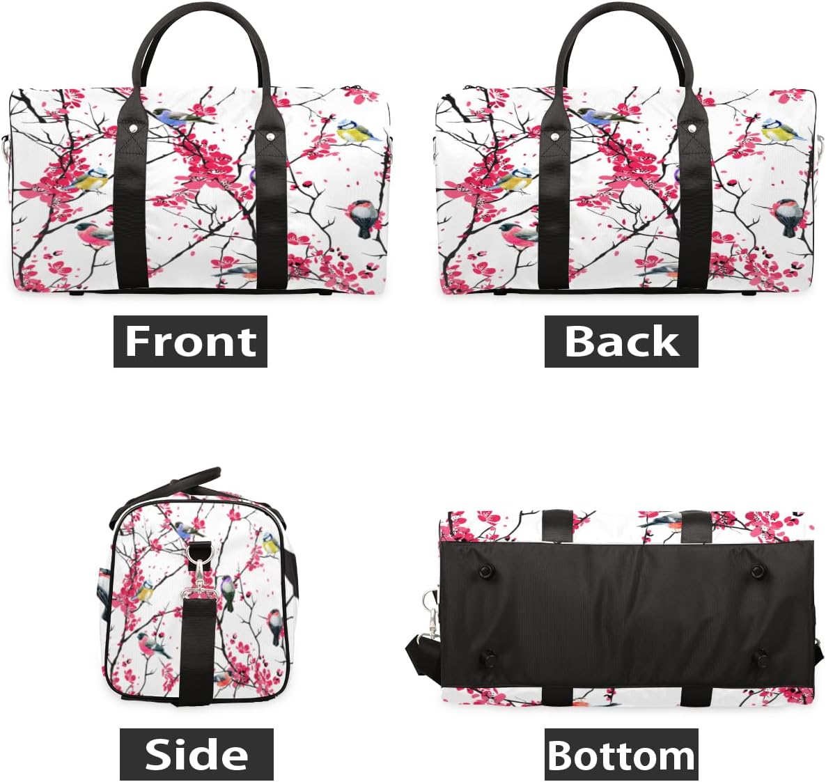 Painted Flowers Birds Travel Duffel Bag for Women Men Large Capacity Overnight Weekender Bags for Lightweight Waterproof Sport Gym Bag for Workout Yoga Swim