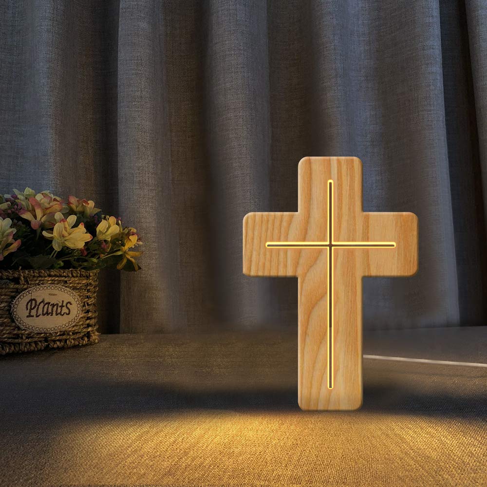 XDG Cross Shape 3D Wooden lamp LED Night Light Home Room Decoration Creative Table Lamps for Gifts