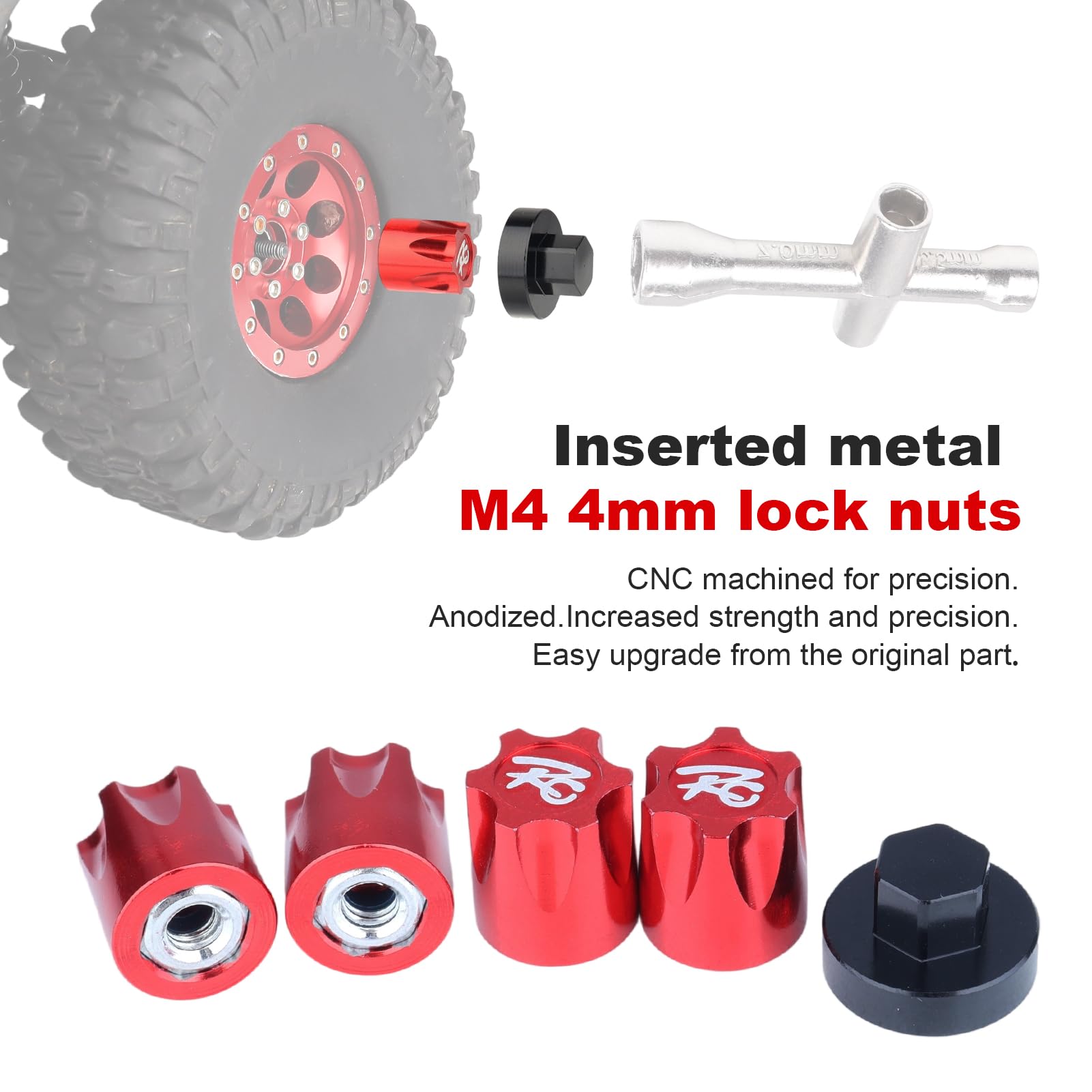 INJORA Lot de 4 cache-moyeux M4 en aluminium pour jantes de voiture RC Crawler Traxxas TRX4 Axial SCX10 90046 Tamiya MST Redcat (04RD