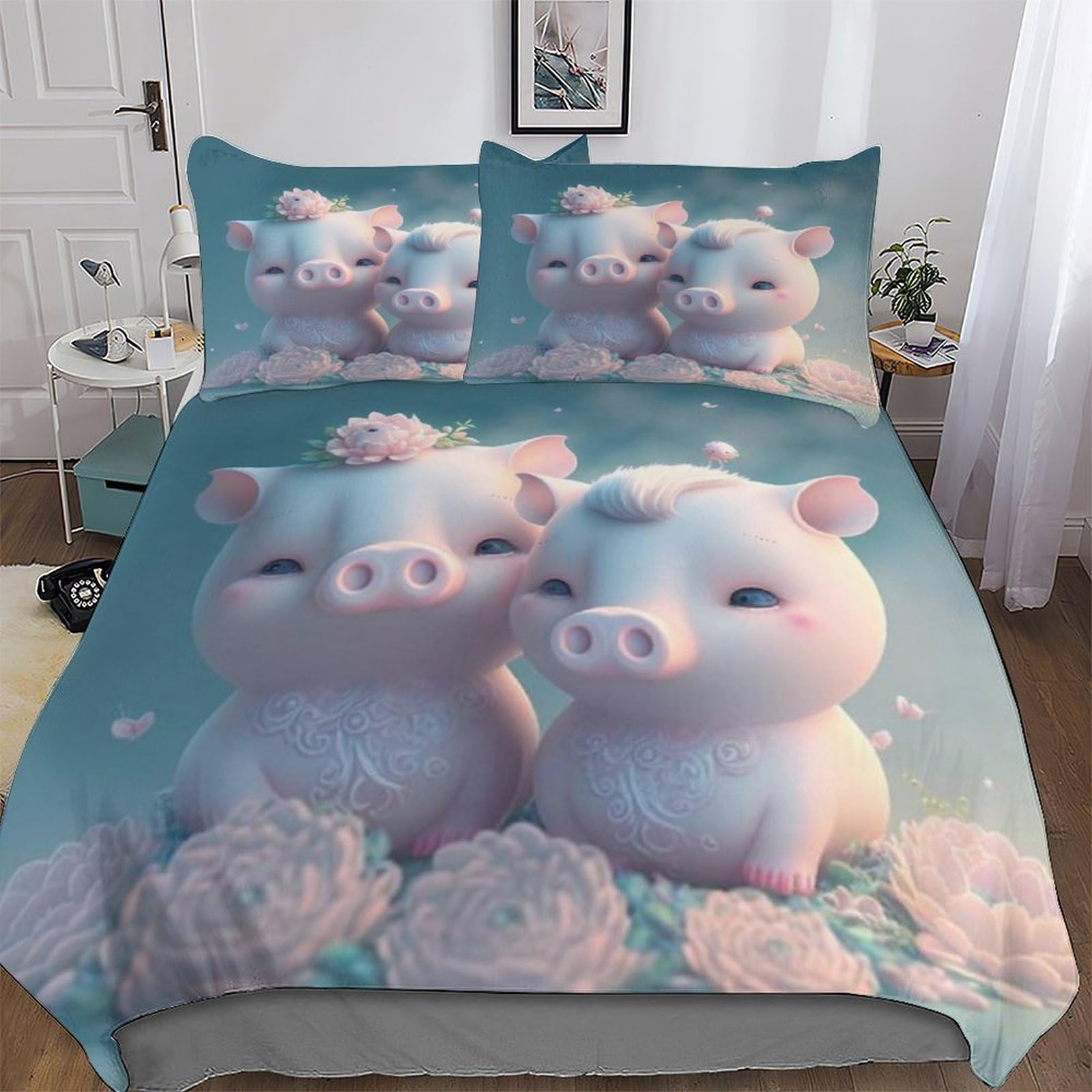 Parure de lit cochon mignon originale en cadeau avec taies assorties