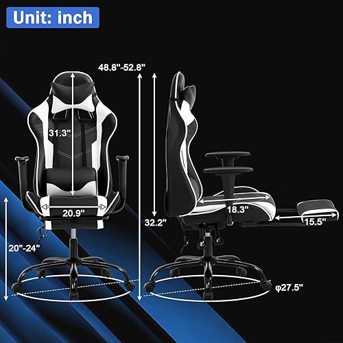 Miniatura 3 de PC Gaming Chair Ergonomic Racing Office Chair Video Game Chair, Massage Function Lumbar Support with Arms Footrest & Headrest Nice Chic Desk Chair,