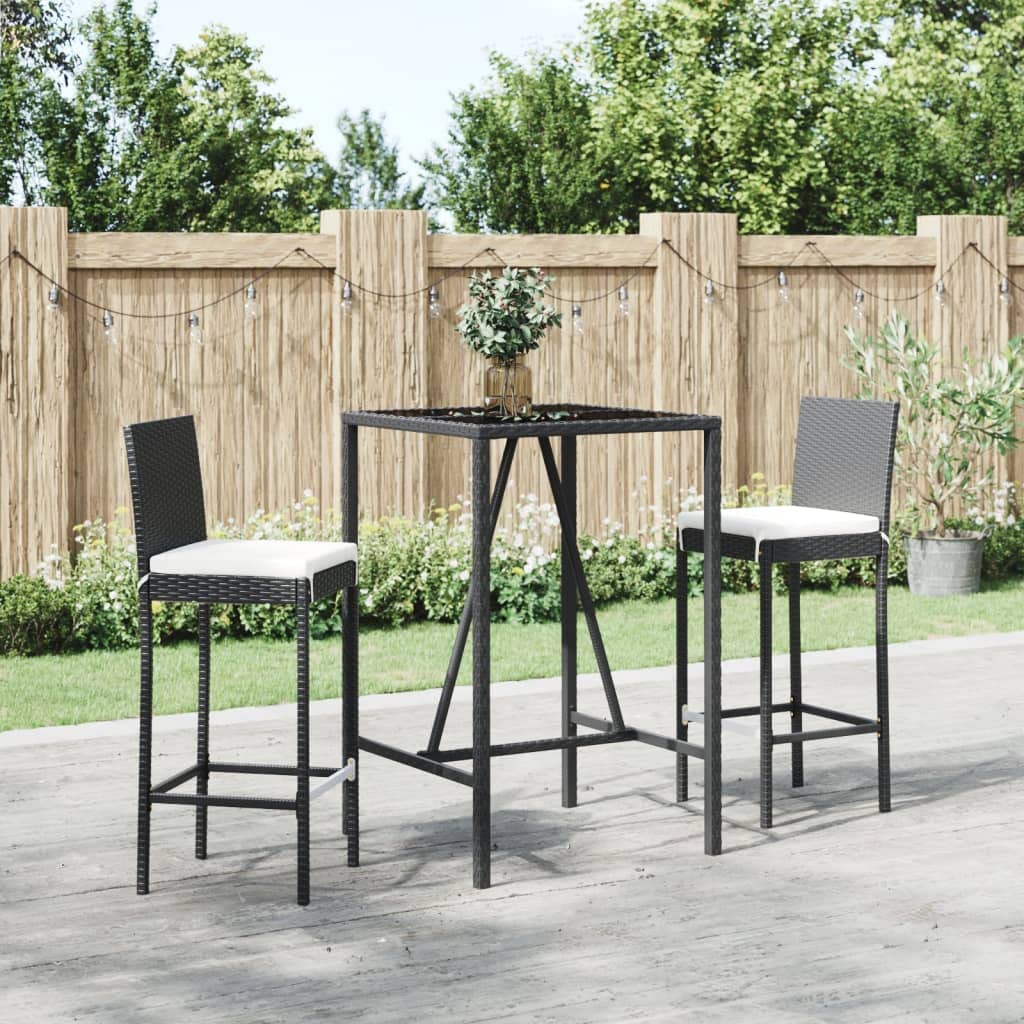 ShGaxin Tavolo e sgabelli Alti giardino 3 Pezzi e Cuscini Rattan PE Nero, Set Giardino, Set Terrazza, Mobili Giardino Esterno - 3187641