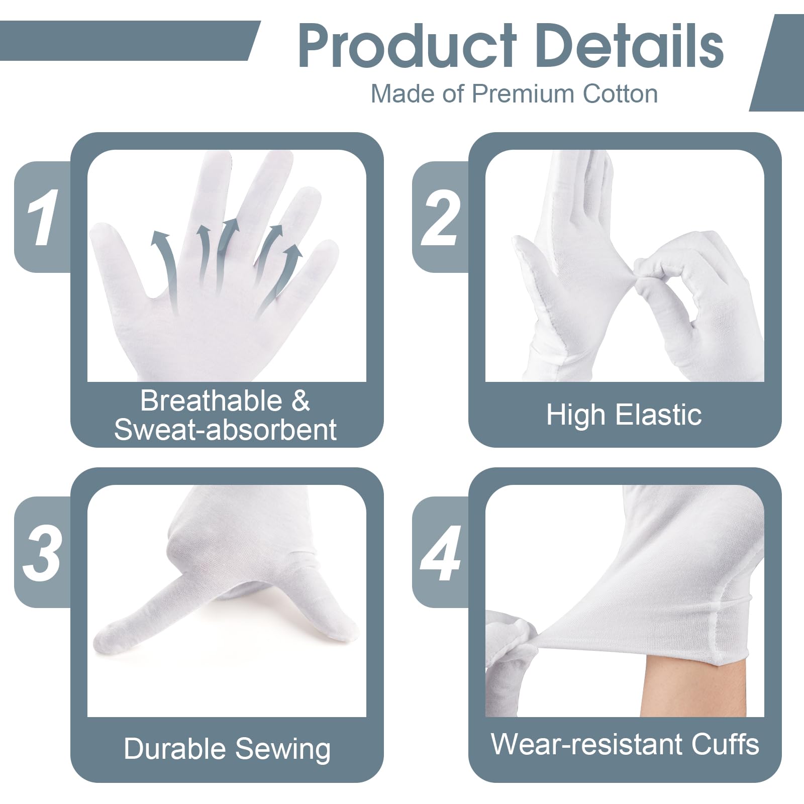 12 pares de guantes de algodón blanco para manos secas y eczema, guantes hidratantes para dormir, guantes de trabajo elásticos y transpirables para hombres y mujeres (talla M) 3