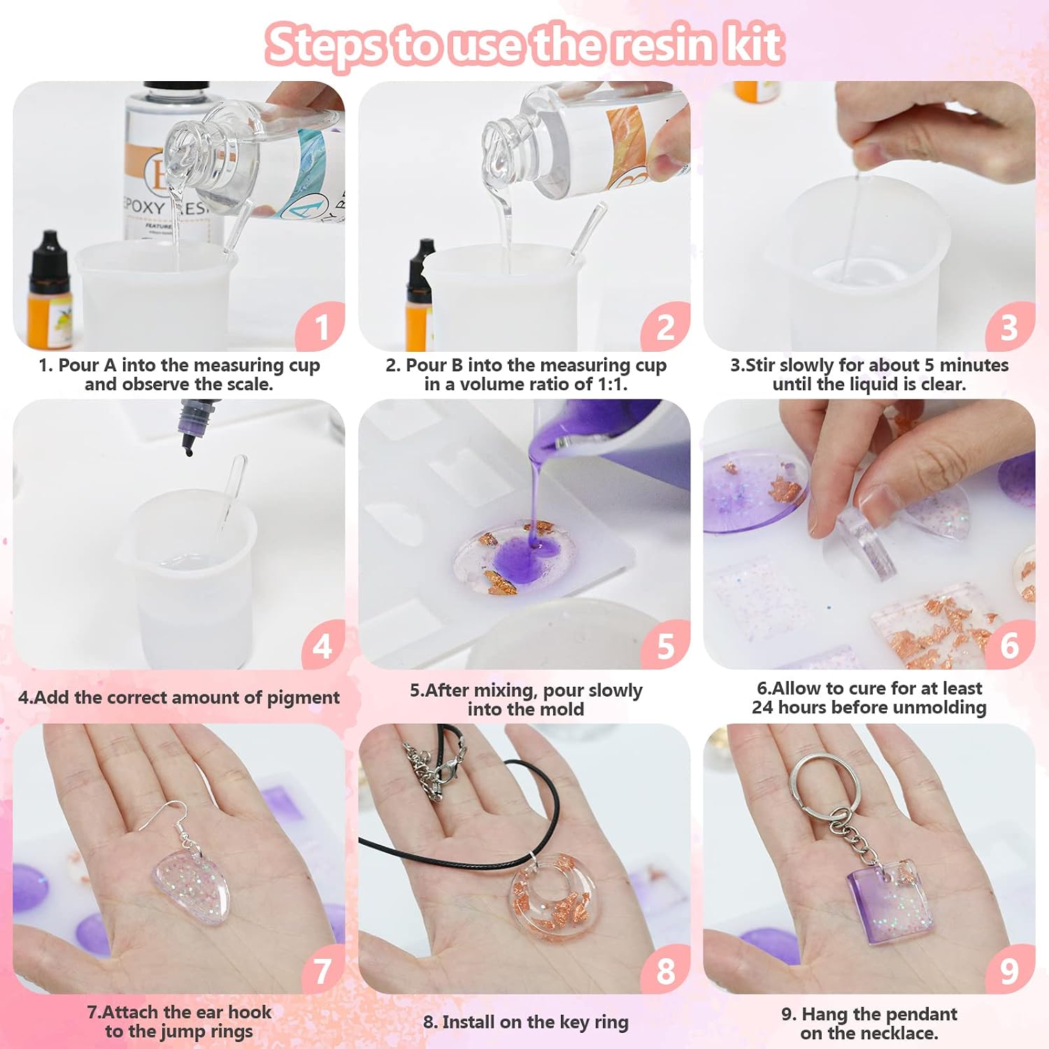 Epoxy Resin Kit, Resin Casting Kit Crystal Clear Resin with Epoxy Resin Supplies, Epoxy Resin Molds, DIY Resin Kit Jewelry Making…