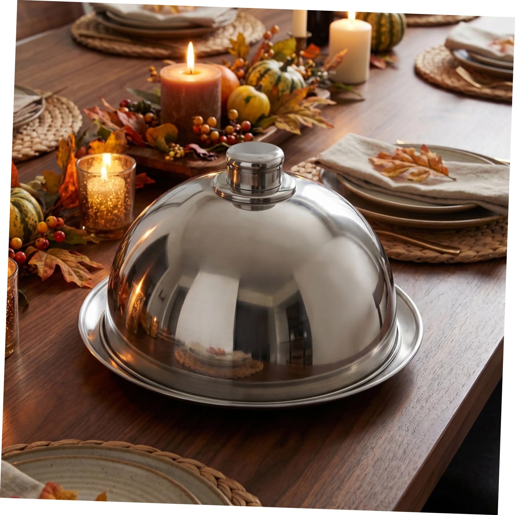 Gadpiparty Cúpula de Acero Inoxidable para Plato Redondo de 30cm, Plata | Tapa Tipo Cúpula para Mesa, Cierre Ajustado y Base Estable, Fácil Limpieza, Uso en Hogares y Restaurantes