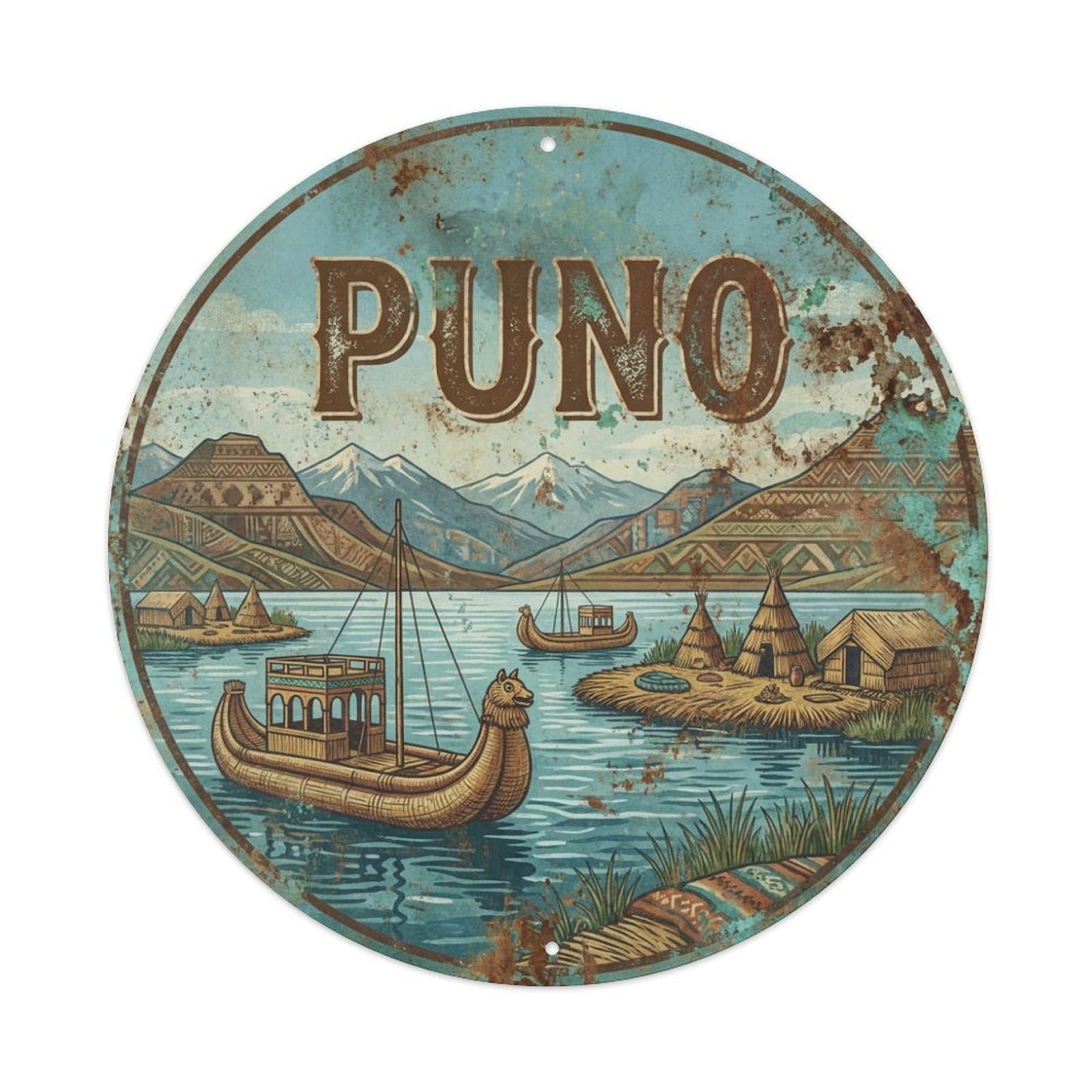Travel Vintage Peru Puno Metal Tin Sign