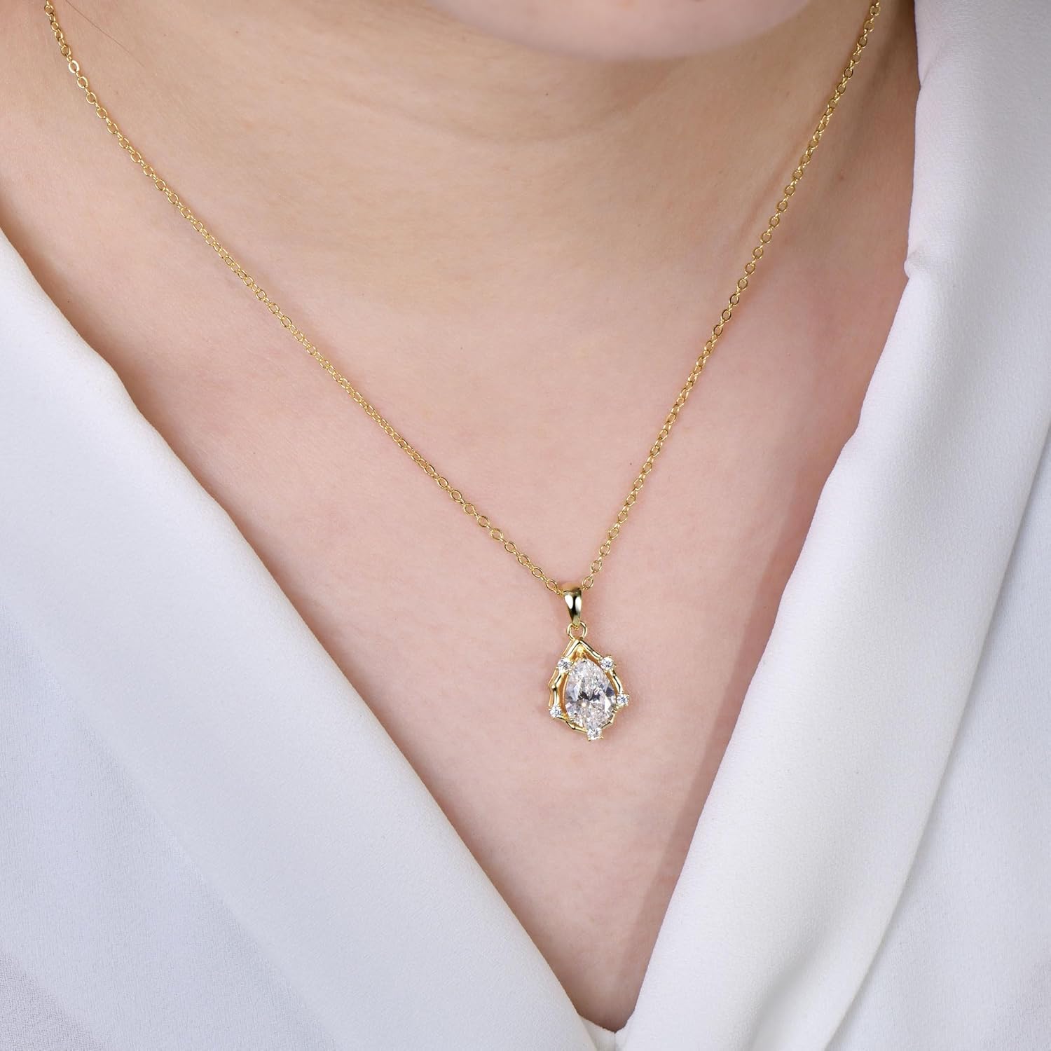 Pendant Necklace for Women, 5A Cubic Zirconia Solitaire Silver Necklace for Women, CZ Vintage Teardrop Pendant 18"+2" Adjustable Chain, Trendy Jewelry Gift Birthday Anniversary Valentines - Image 2