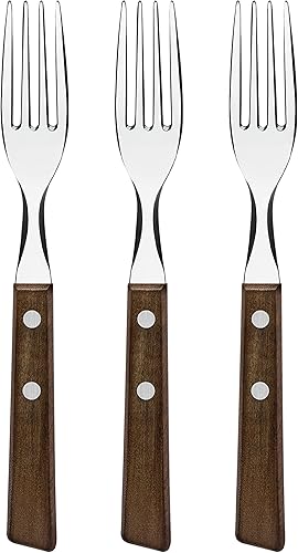 Tramontina Tenedores de mesa con mango de madera, 7.5 pulgadas (7.5 in), tradicional, juego de 3, blíster, ligero, madera natural, fabricado en