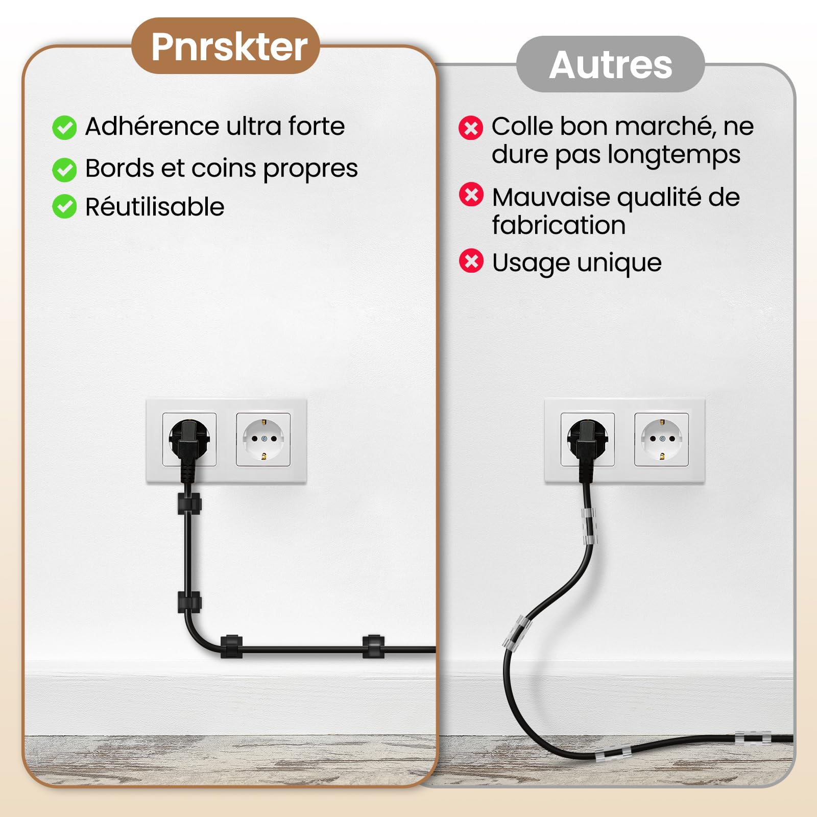 50 Pièces Attache Cable Adhésif, Clip Cable et Accroche Cable – Supports Gestion des Fils et Câbles Électriques, Noire