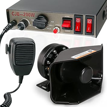 12V 200W 9 Tones Police Warning Emergency Siren PA System [180 Design Speaker][125-135dB][Handheld Microphone][Hands-Free][2 x 10A Switches] for Firefighter Ambulance Vehicles Truck SUV ATV UTV