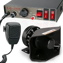 BooYu 12V 200W 9 Tones Police Warning Emergency Siren PA System [180° Design Speaker][125-135dB][Handheld Microphone][Hands-Free][2 x 10A Switches] for Firefighter Ambulance Vehicles Truck SUV ATV UTV