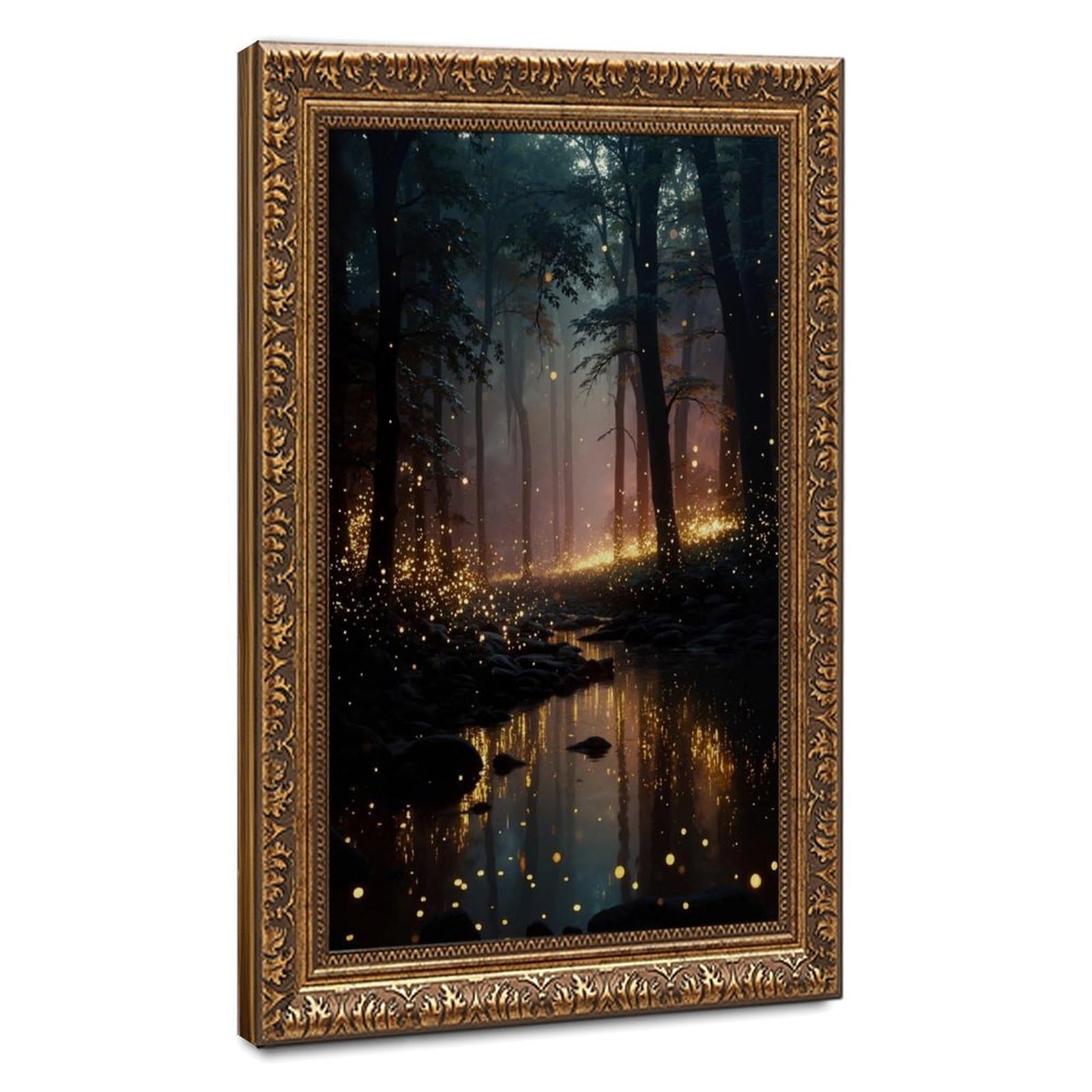Bareronor Off-White Fireflies In Forest Canvas Poster Bedroom Decor Landscape Office Room Decor Gift 24" L X 36" W