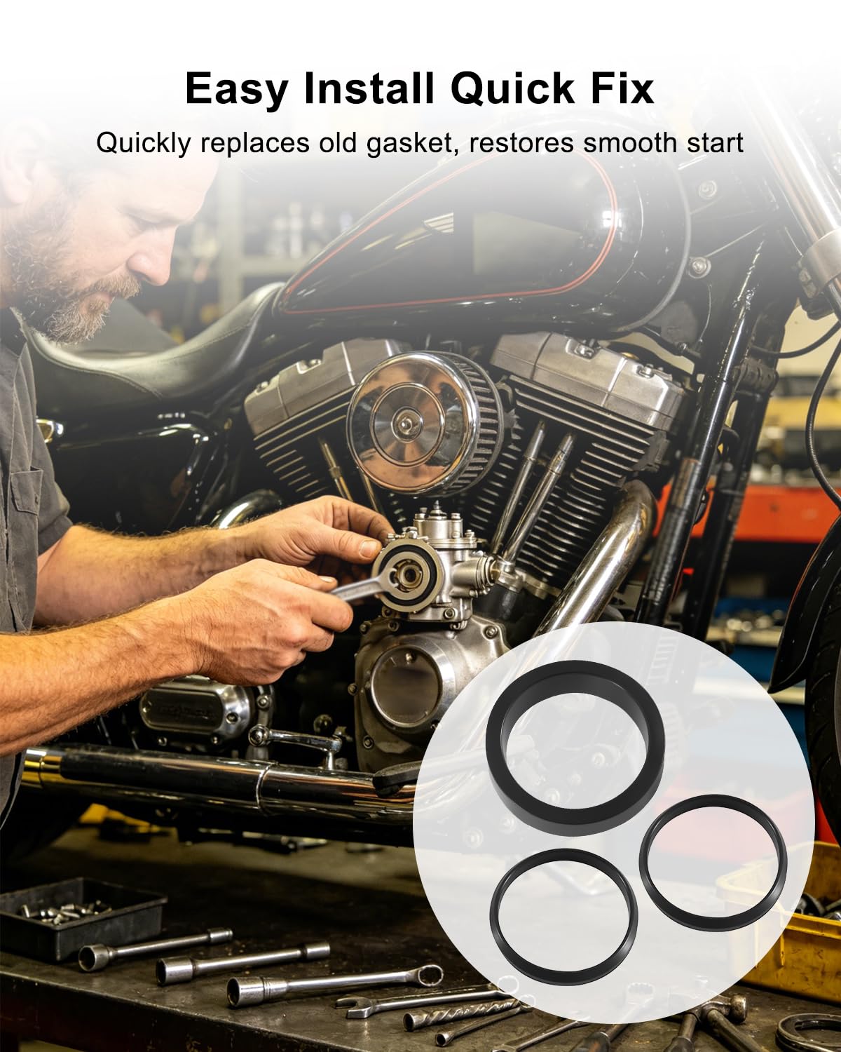 Carburetor Gasket Seal Set Fit for Harley Big Twin 1990-2006 Sportster XL 883 XLH 1200 1988-2006 Replace 26995-86B 27002-89, 3PCS Carb Seals Kit