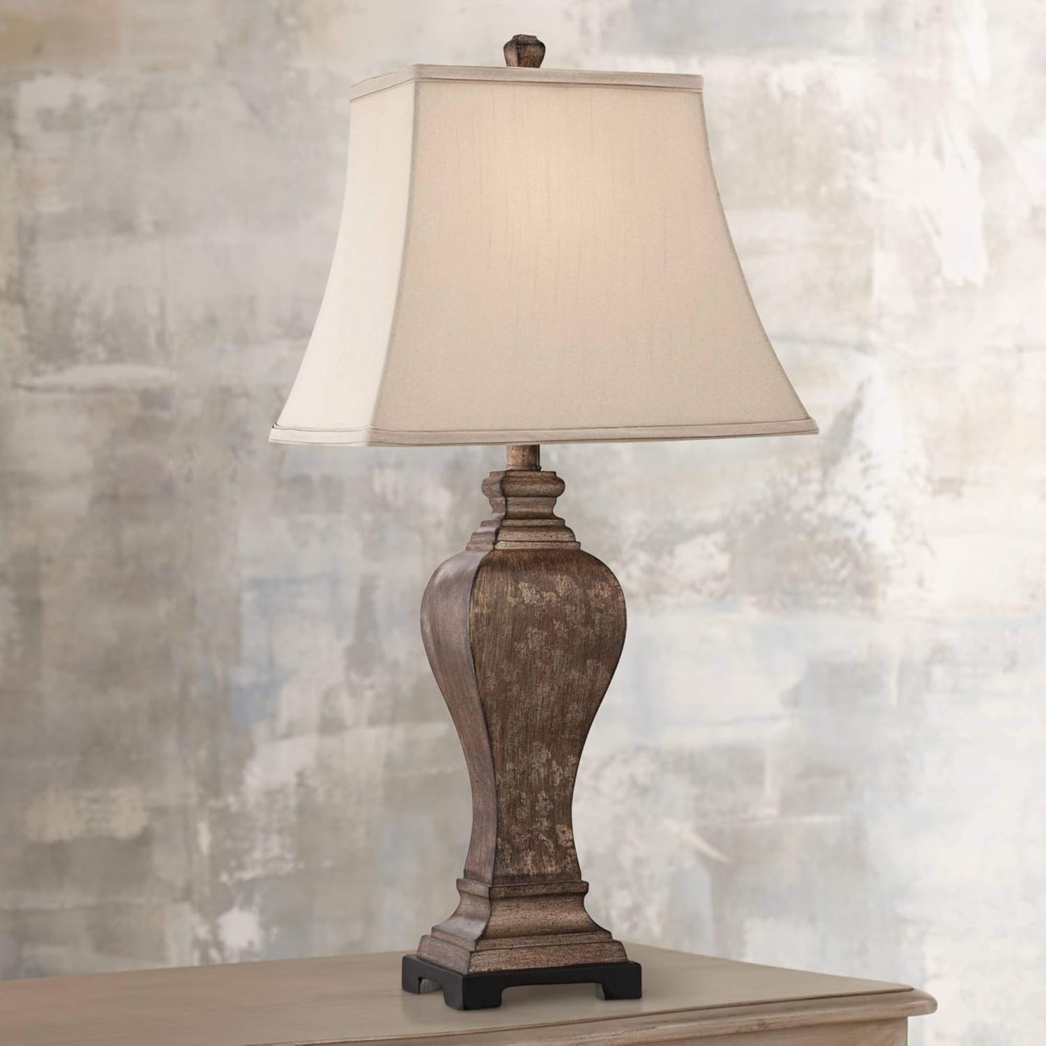 Regency Hill Edgar 29" Tall Urn Traditional Country Cottage Core Farmhouse Rustic End Table Lamps Set of 2 Brown Bronze Finish Living Room Bedroom Bedside Nightstand House Office Fabric Shade