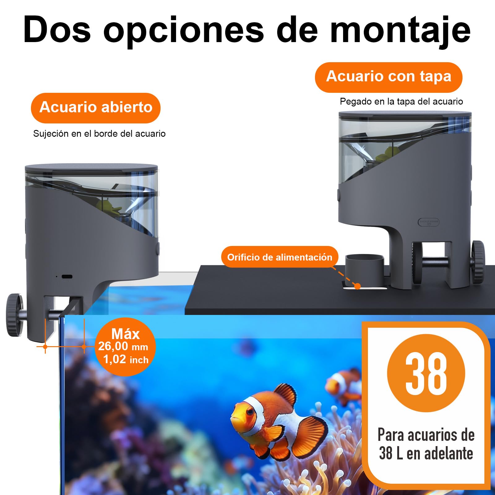 Comedero Peces WiFi, Cámara 2.5K HD, App 2.4/5G, Dosis Precisión 0,2g Anti-Atascos, Vacaciones, Depósito 200ML Anti-Humedad, Temporizador Control Remoto, Acuario Agua Dulce, Salada