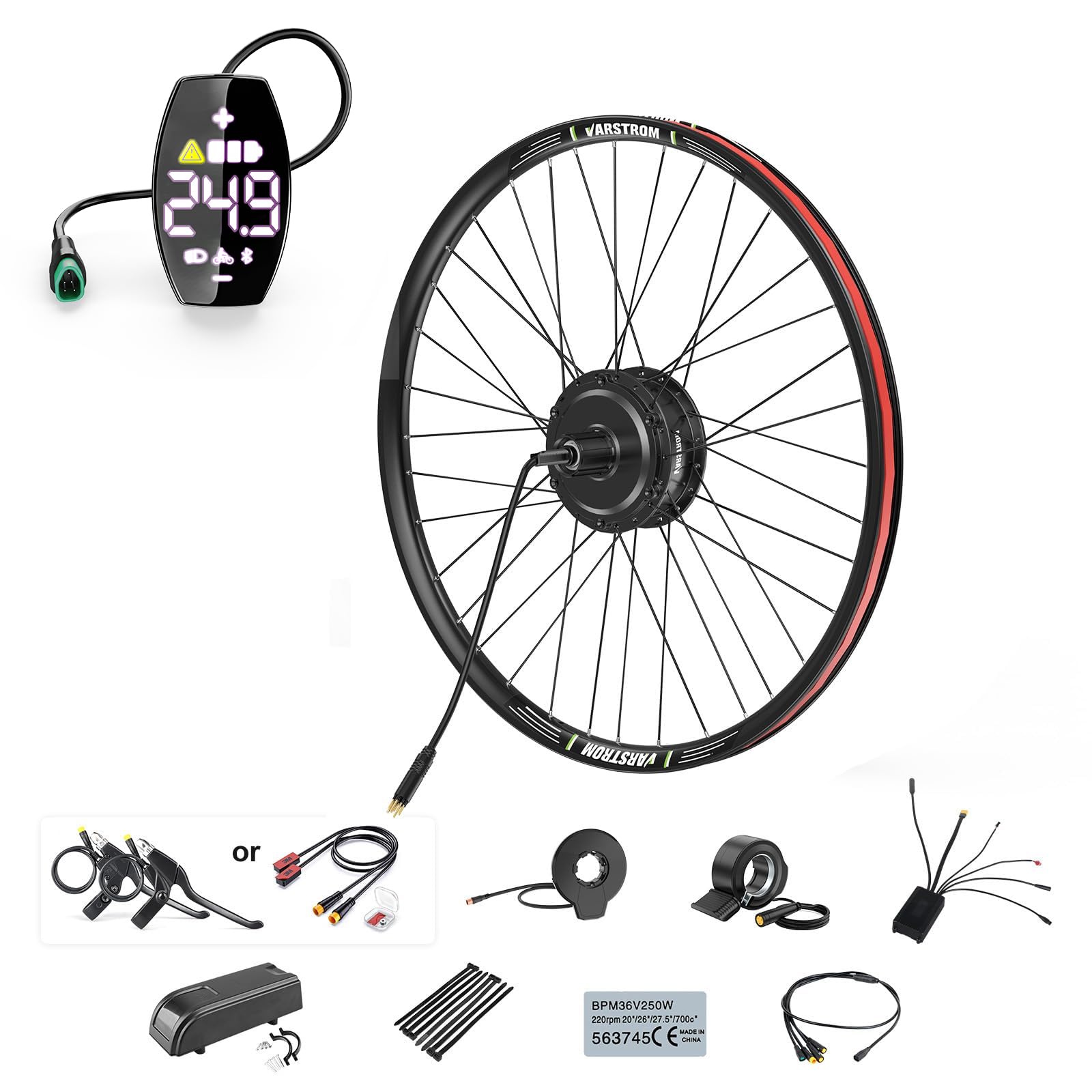 Varstrom 36V 250W Electric Bike Conversion Kit – Rear Hub Brushless Motor EBike Conversion Kit for 27.5" with Upgraded Controller, VD03 Display & PAS Sensor for MTB (No Battery)