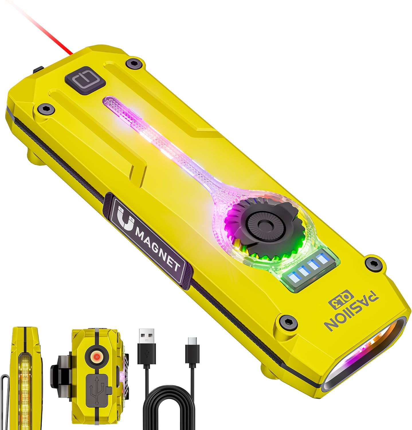 U V Flat EDC Flashlight Rechargeable 1200 High Lumens RGB,Magnetic Base Small Flashlights with Dual Switch,4-Source,USB-C Waterproof USB C Flash Light for Work,Home,Emergencies