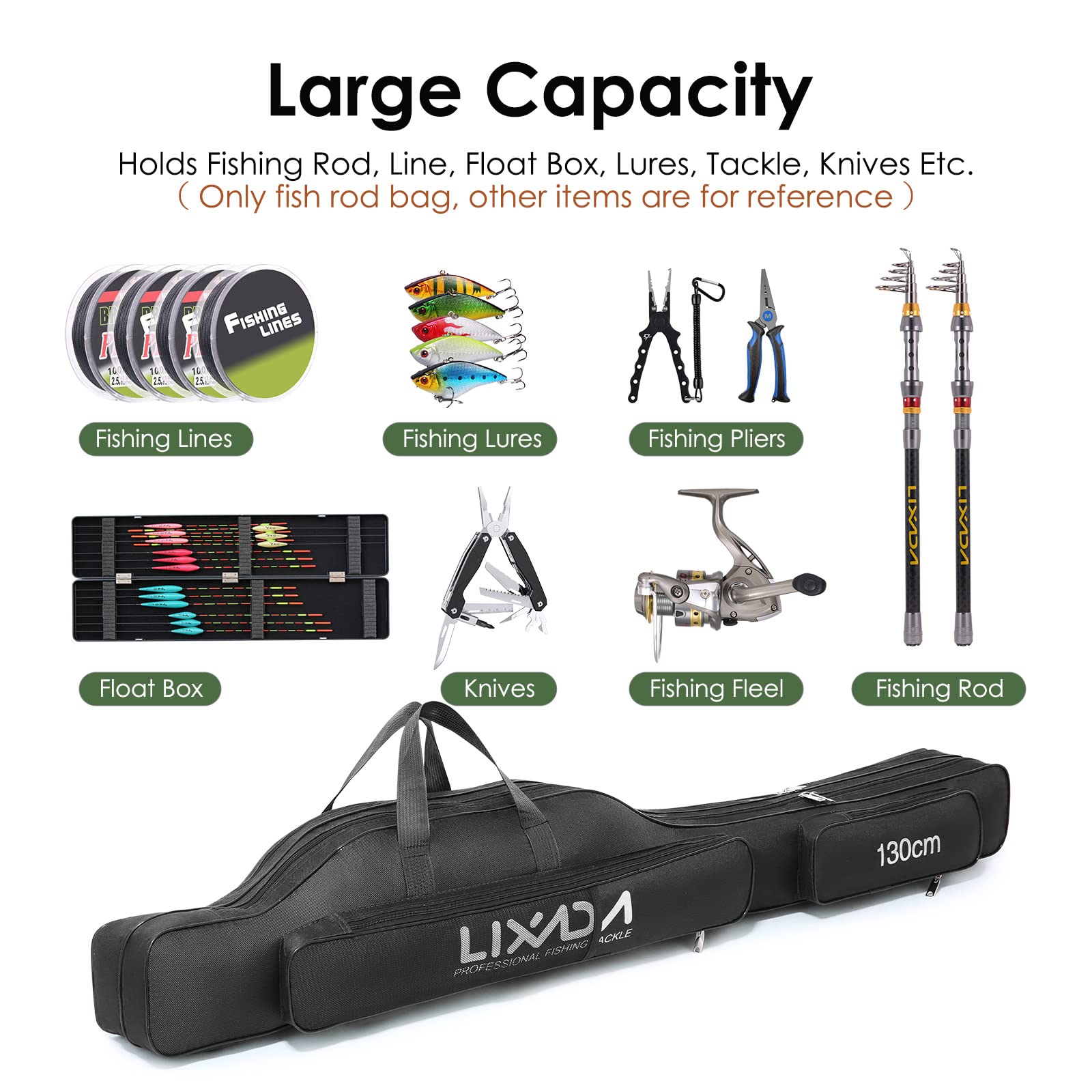 Lixada Borsa da Pesca Portatile Pieghevole per Canna, All'Aperto 100 cm/130 cm/150 cm