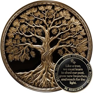 Affirmation Sobriety Coin Tree of Life Gift Set | Anniversary Sobriety Gifts for Men & Women | AA Coins and Medallions with Token Capsule, Stand & Card | 3D Texture, Recovery AA Chips