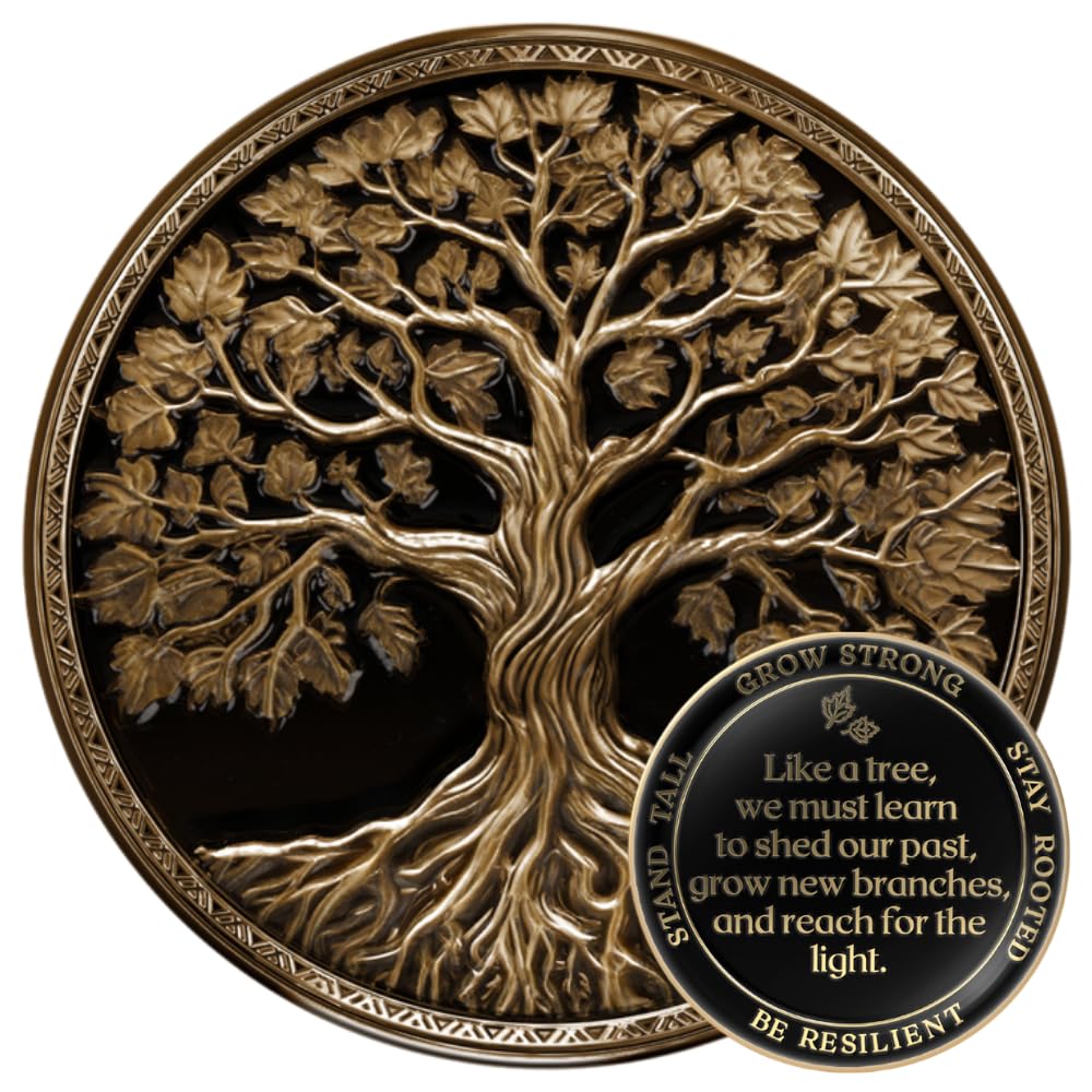 MilestoneMint Affirmation Sobriety Coin, Tree of Life, AA Coins and Medallions