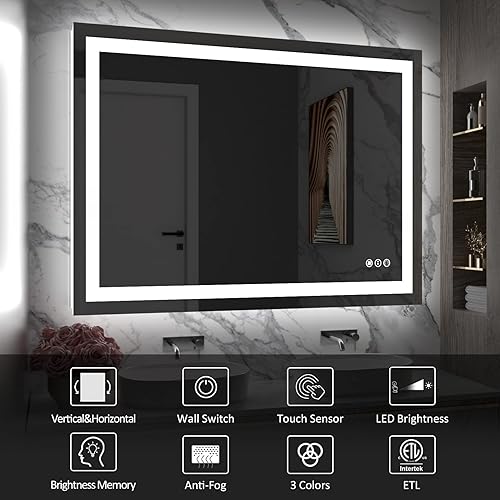 Miniatura 2 de Amorho Espejo de baño LED de 40 x 30 pulgadas con luz frontal y retroiluminado, espejos de pared regulables sin escalones con antiniebla, a prueba
