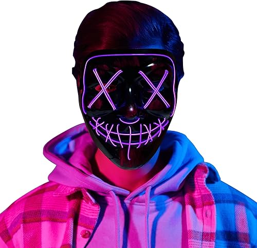 Máscara de Halloween con alambre EL de luces, aterradora, para festivales, fiestas, inducción de sonido, parpadeo con la velocidad de la música.