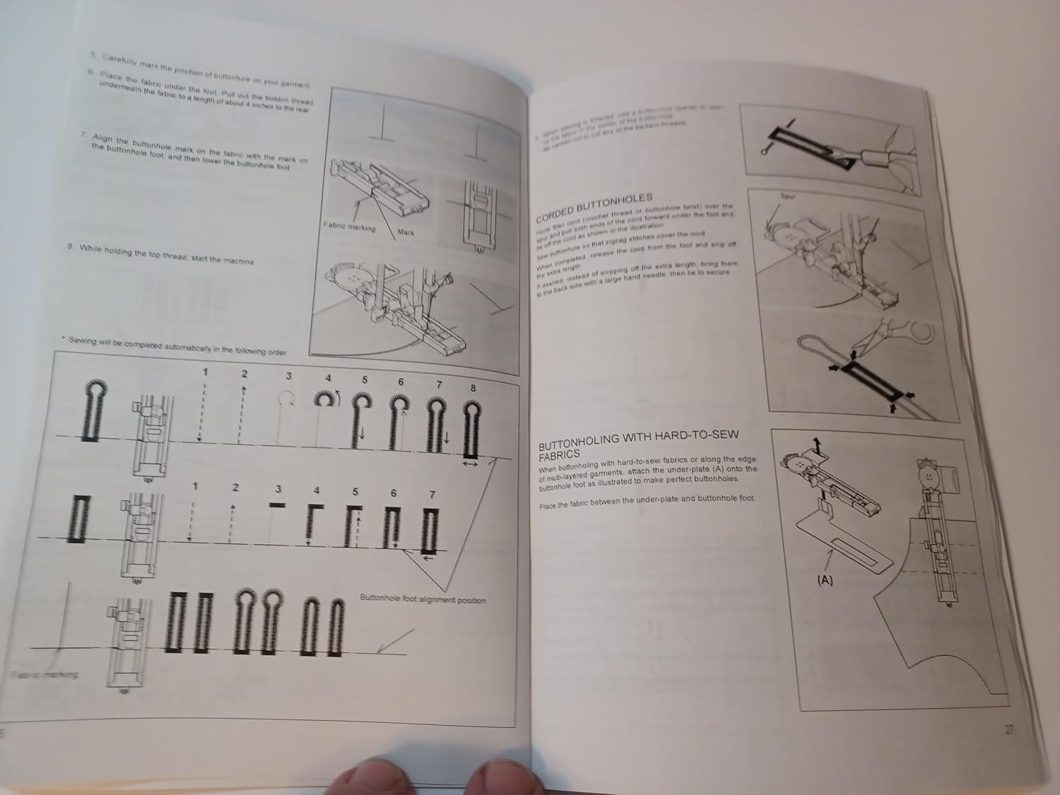 Manual page showing buttonhole instructions