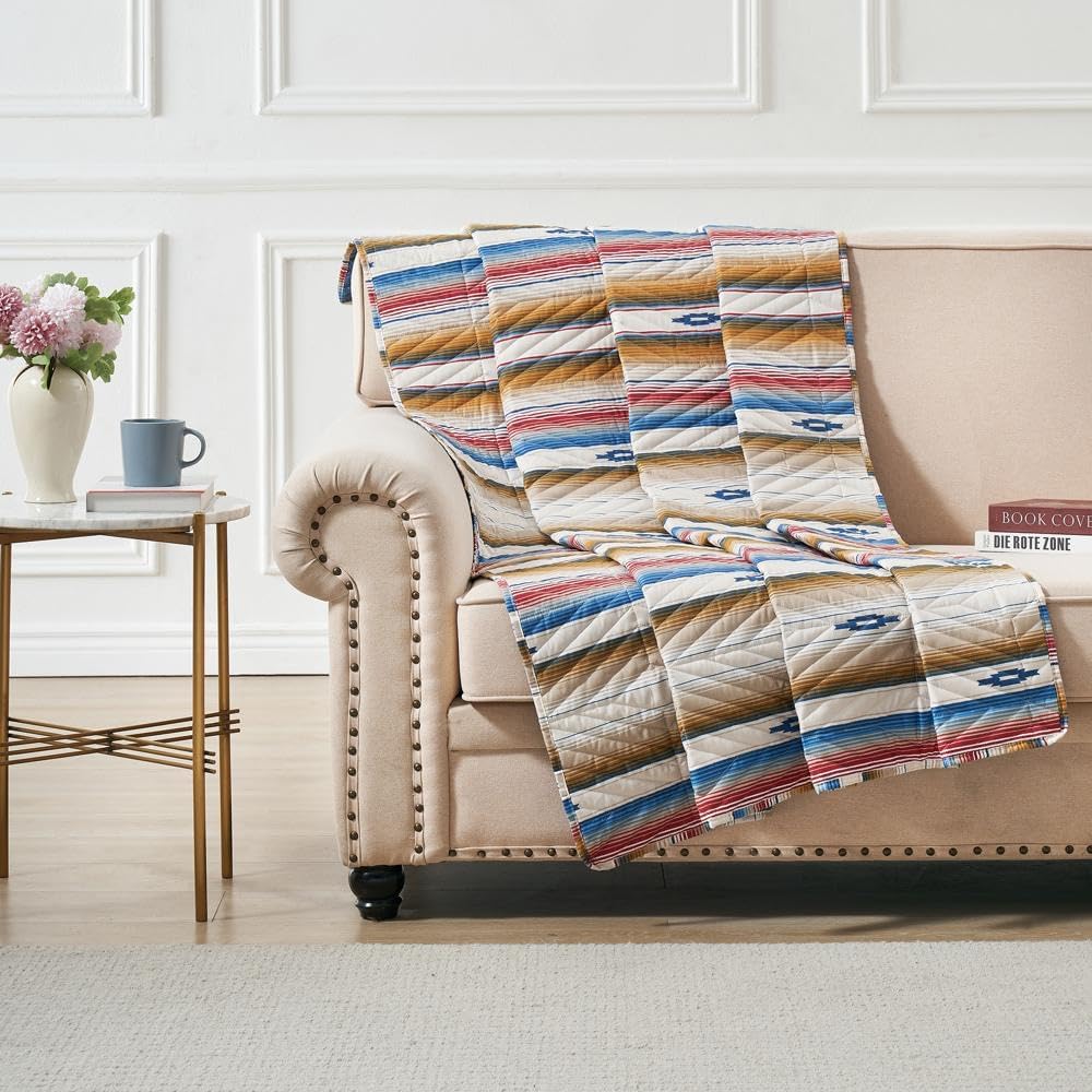 Greenland Home Barefoot Bungalow Painted Desert - Southwest Stye - Reversible - Quilted Throw Blanket, 50 x 60 inches, Sapphire