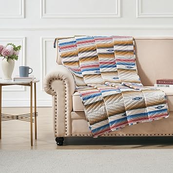 Greenland Home Barefoot Bungalow Painted Desert - Southwest Stye - Reversible - Quilted Throw Blanket, 50 x 60 inches, Sapphire