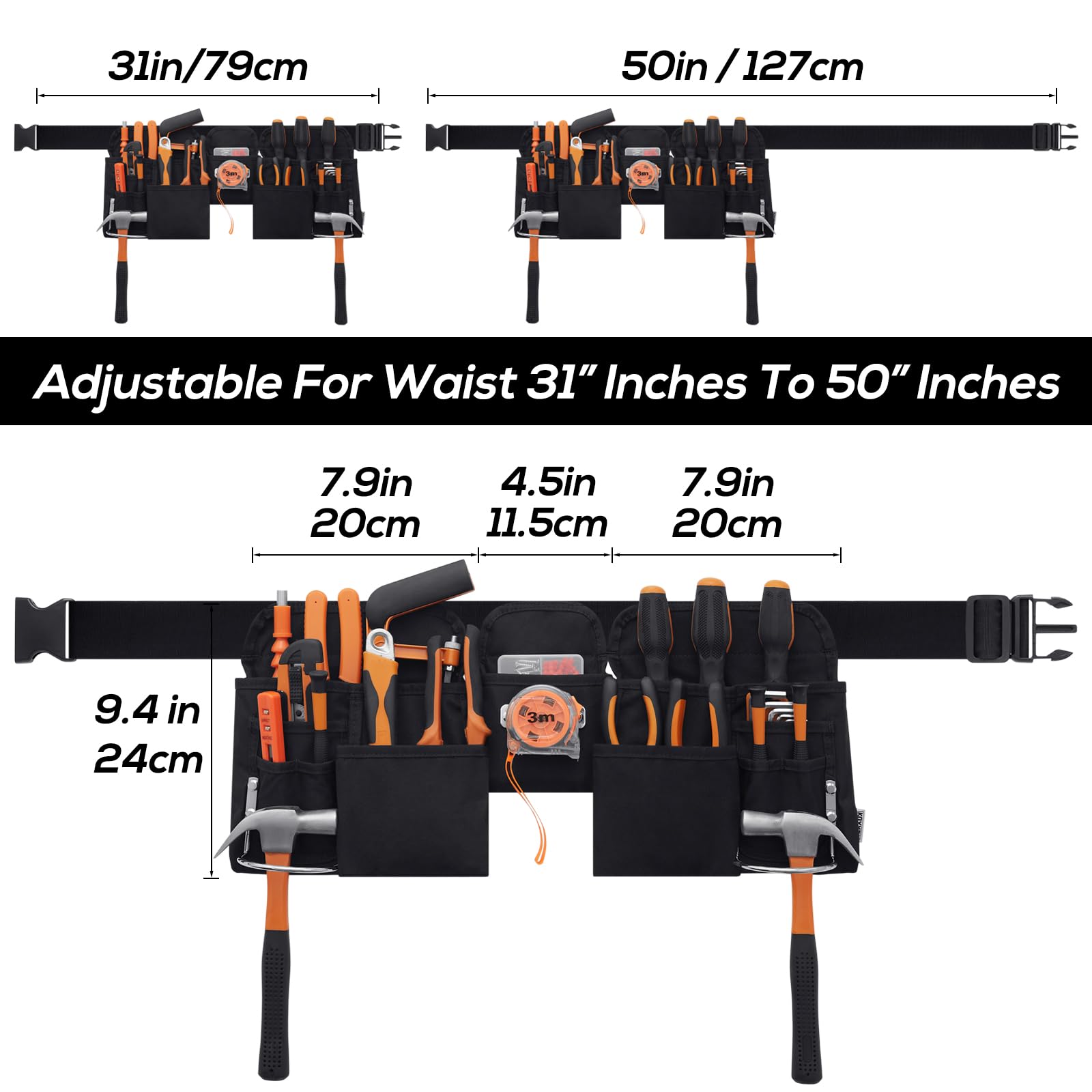 Cinturón portaherramientas para hombres - Cinturón para Herramientas práctico extraíble y ajustable,regalo para el día del padre,adecuado para electricistas,carpinteros,construcción,Negro