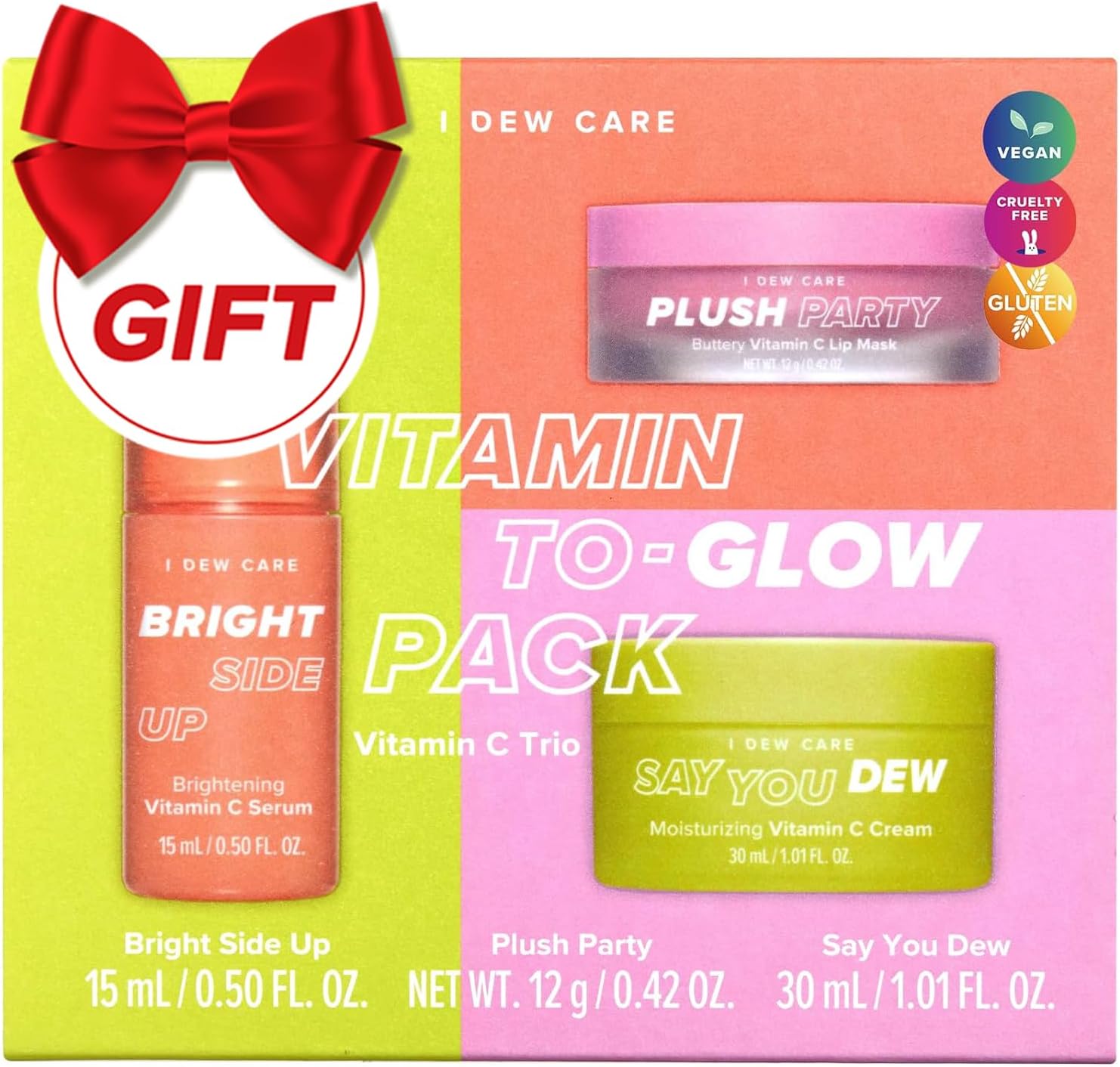 I DEW CARE Skin Care Set - Vitamin To Glow Pack | Niacinamide, Glass Skin Smoother, Vegan, Cruelty Free, Travel Size, Moisturizing Balm, For Dry Lips, Nourish and Hydrate, Illuminating