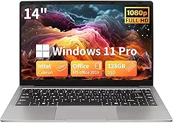BINTEC Notebook Ultrabook fino e leve de 14 polegadas (apenas 1,25 kg), Celeron N4100 DDR4,1920 x 1080 IPS, Win 11 Pro/Office 2019 alto desempenho para iniciantes, 2 × USB 3.0, mini HDMI (cinza, 8G +