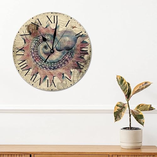 Miniatura 189 de ArogGeld Reloj de pared con diseño de estrella de mar antigua francesa, de cloruro de polivinilo, con números romanos, de 10 pulgadas, funciona