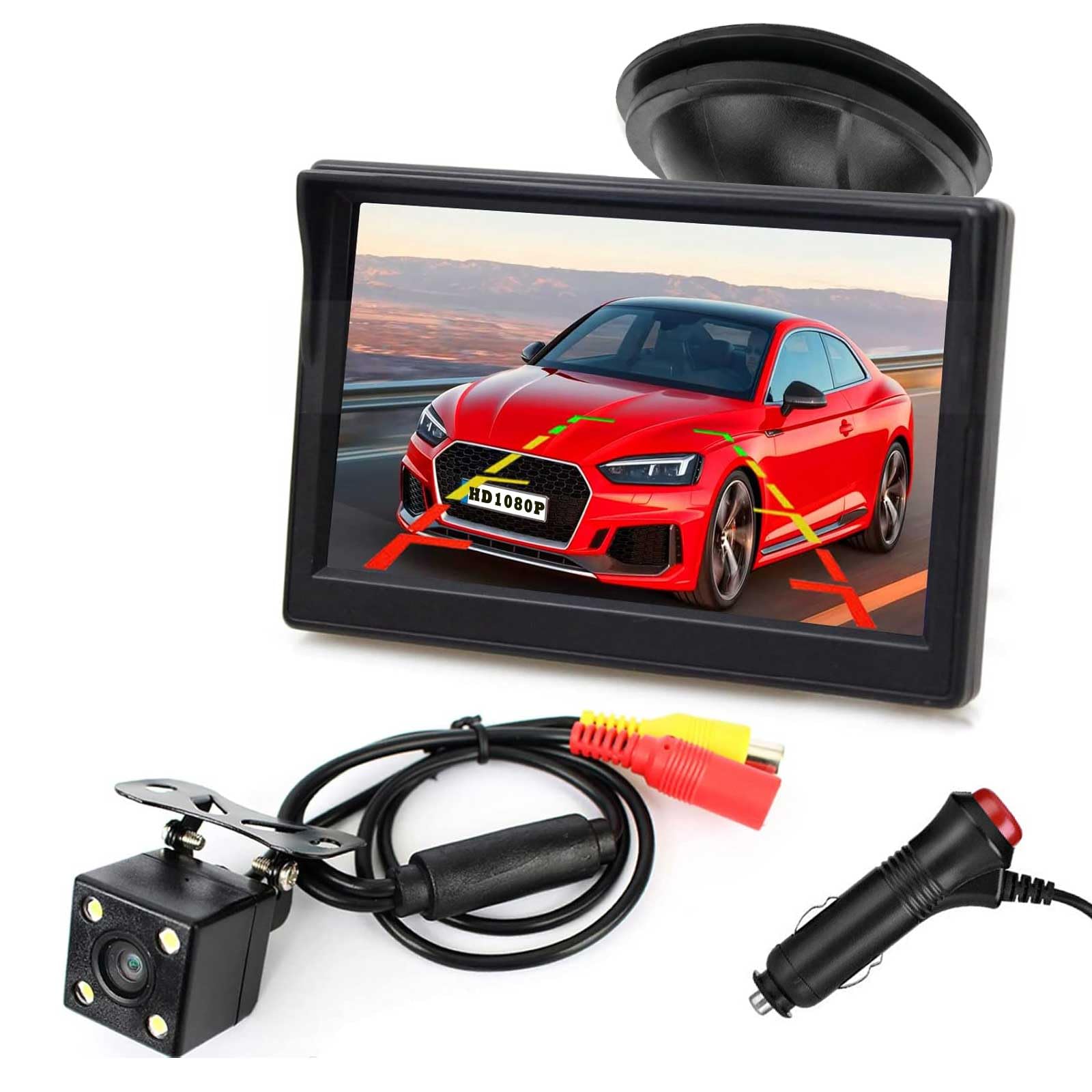 4LEDs Vision Nocturne Étanche Voiture Reculée Caméra de Recul w / 5 Pouces HD Voiture LCD Moniteur pour RV/Camion/Voitures/Caravane/fourgonnette