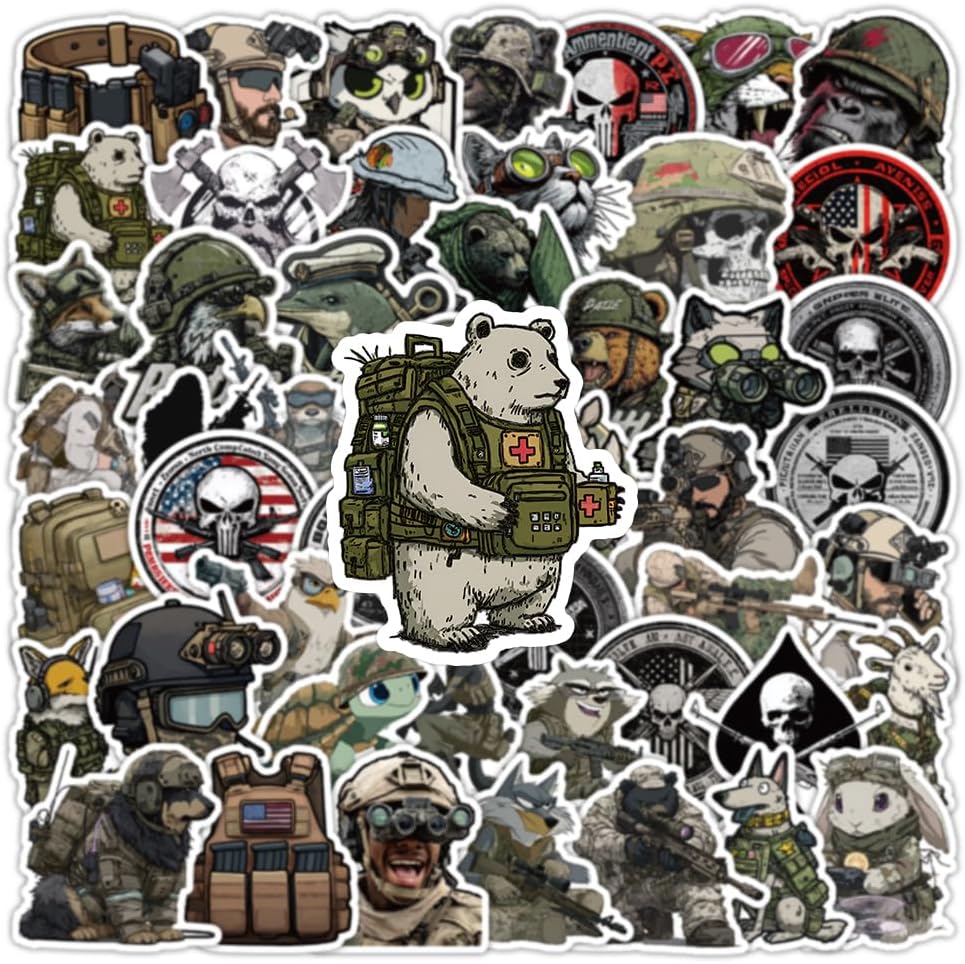 Tactical Stickers 50PCS Funny Decals Gift, Hard Hat, Military Decals, Adults/Tenns