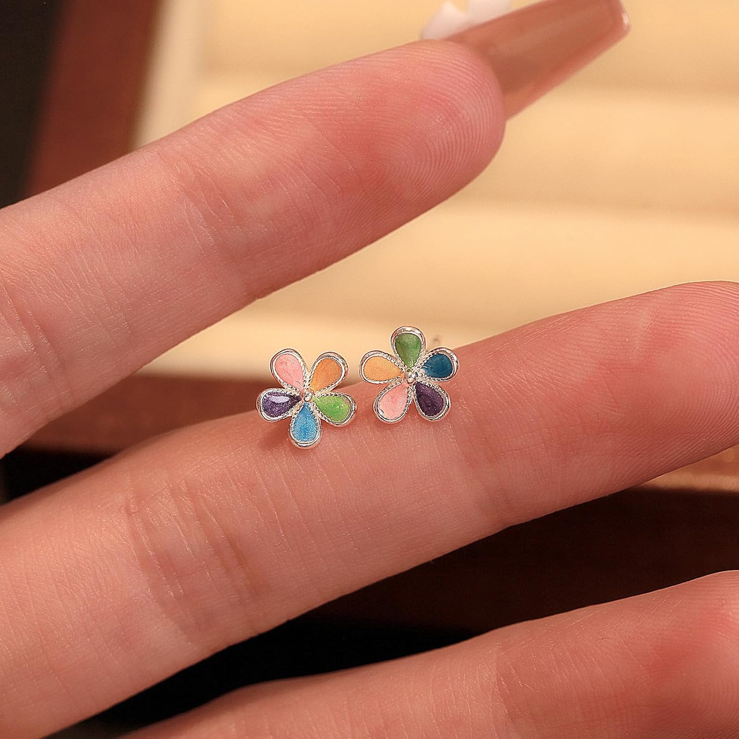 Colorful Flower 925 Sterling Silver Tiny Stud Earrings Enamel Daisy Blossom Cartilage Traugs Small Studs Earring for Women Cute Birthday Jewelry Gifts Hypoallergenic - Image 3
