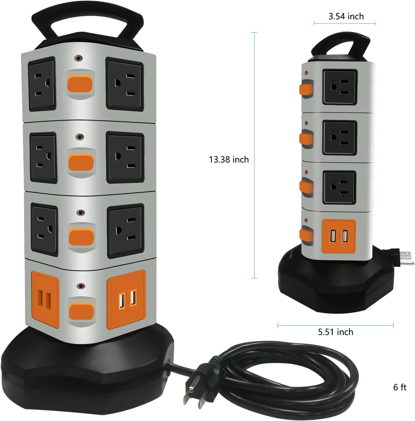14 Outlet Surge Protector Power Strip with 4 Port USB Charging Ports Multiple USB Output Surge Overload Protector 6.5 Feet for Electronic Device