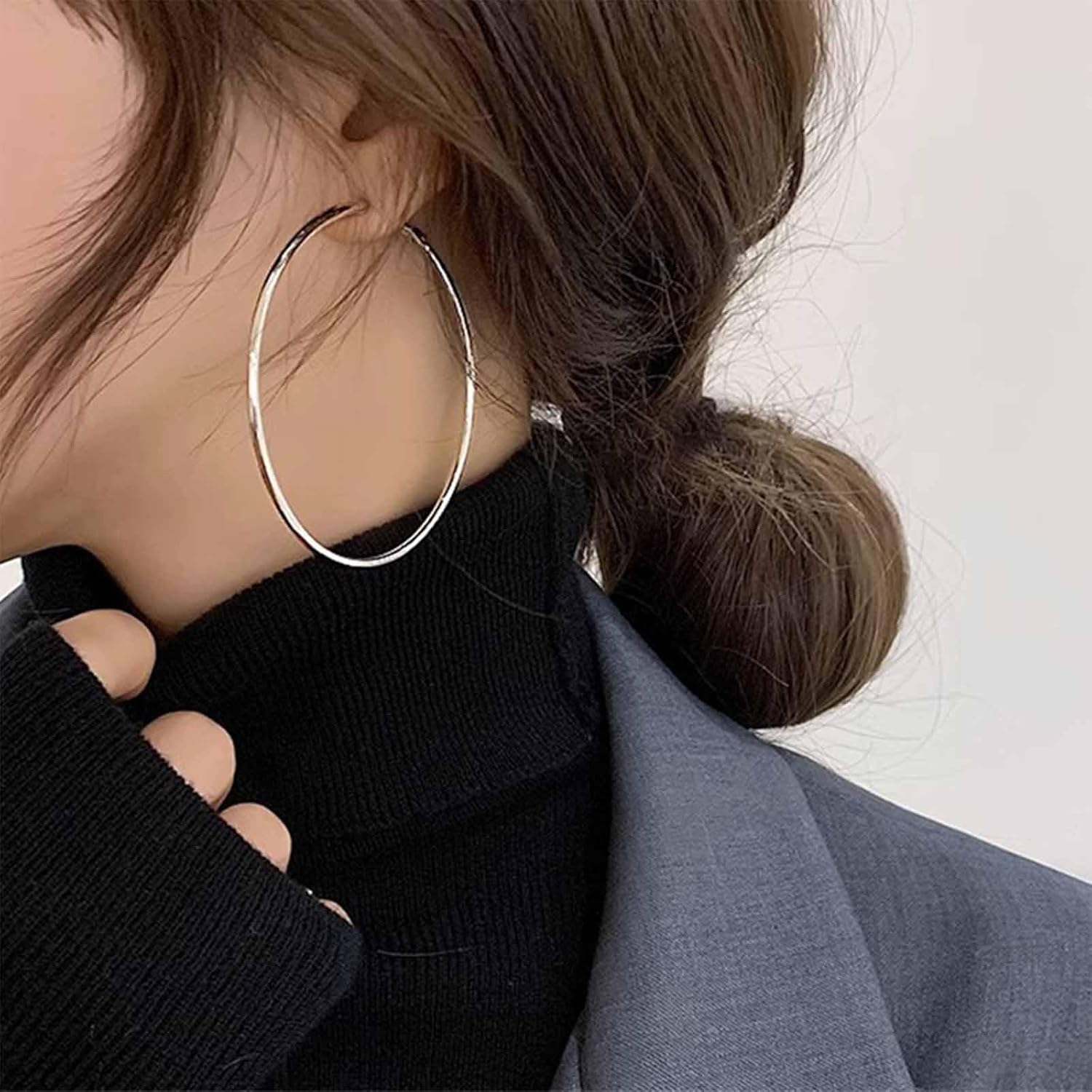 Bohemian Big Circle Earrings Silver Geometric Hoop Earrings Large Hollow Circle Earrings Minimalist Circle Hoop Earrings Jewelry for Women - Image 5