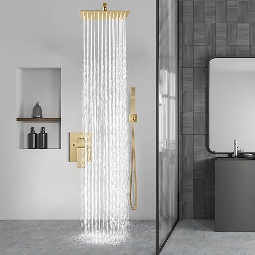 Miniatura 54 de Aolemi Sistema de ducha tipo lluvia de 12 pulgadas, cabezal de ducha cepillado Nikcel Combo Set con ducha de mano válvula de montaje en pared grifo