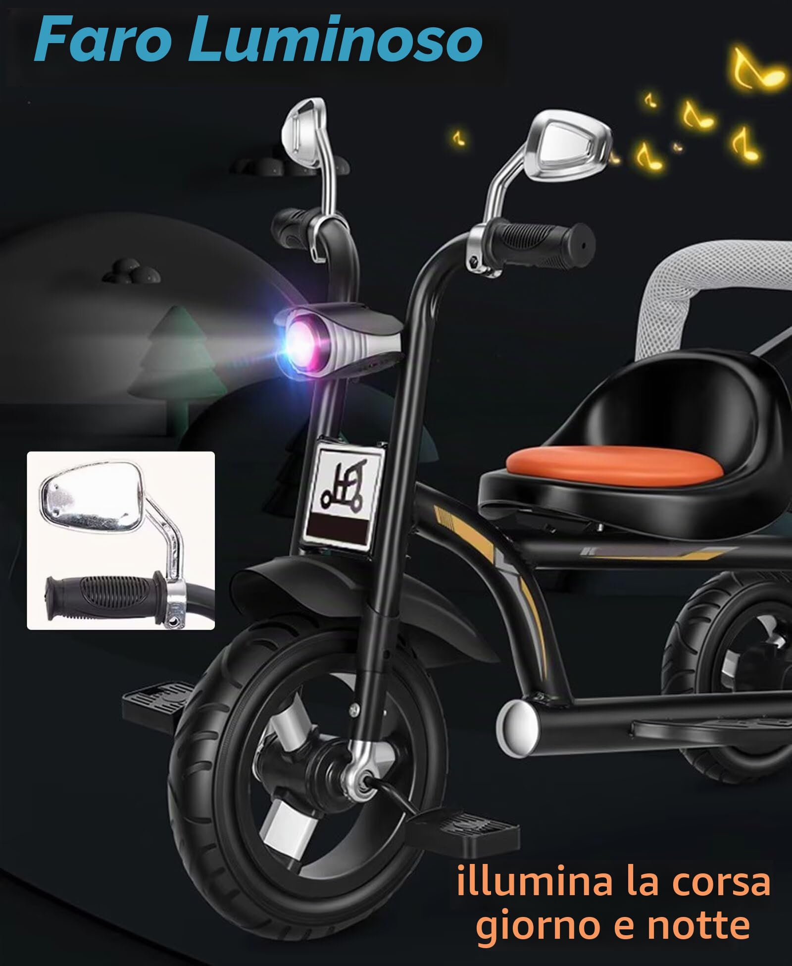 Triciclo pieghevole con pedali, Triciclo tandem con modalità spinta e pedale multicolore