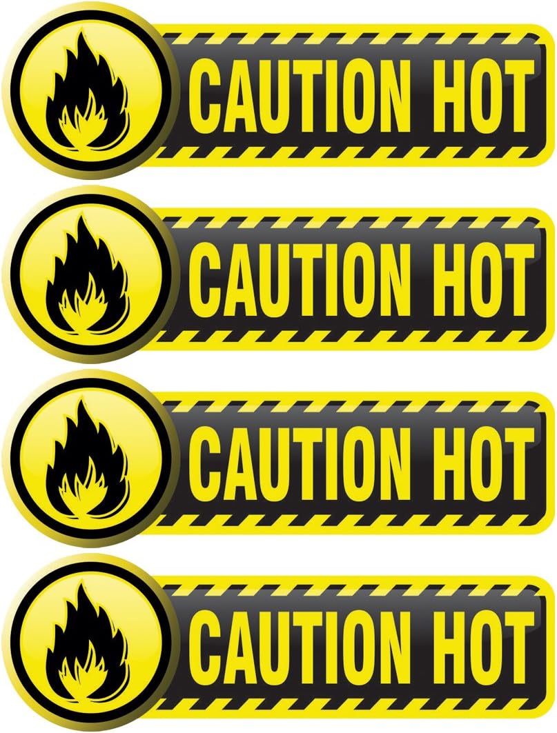 Caution Hot Stickers, Warning Stickers, Caution Signs, Hot Warning Sign for Business, Durable Waterproof Vinyl Safety Labels, 4 Pack