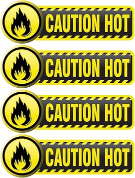 Caution Hot Stickers, Warning Stickers, Caution Signs, Hot Warning Sign for Business, Durable Waterproof Vinyl Safety Labels, 4 Pack