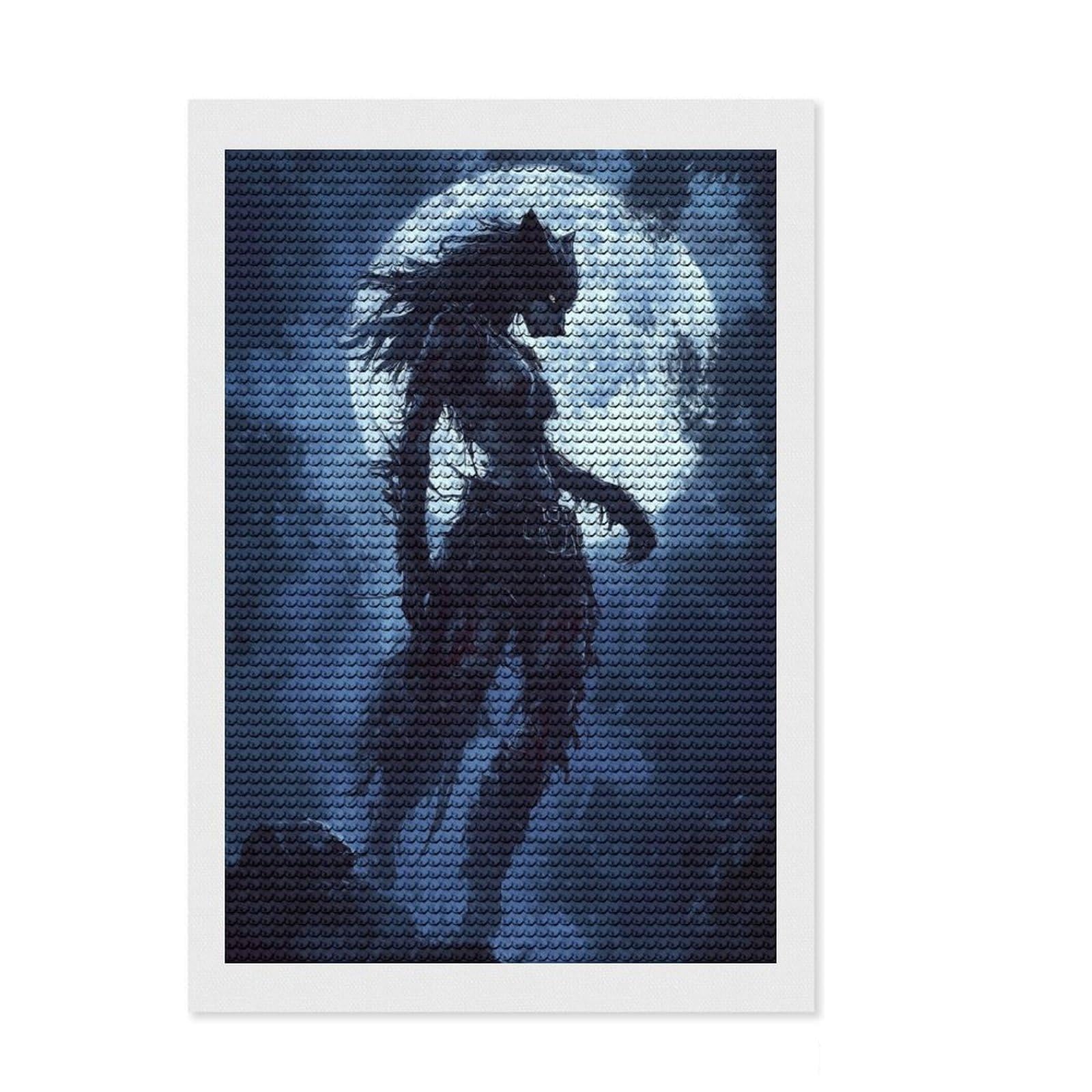 Junmoney Howl of The Moonlit Huntress Diamond Art Canvas 8"x12", Full Kit Included, Finish and Display, Home Wall Decor, for Creative Relaxation