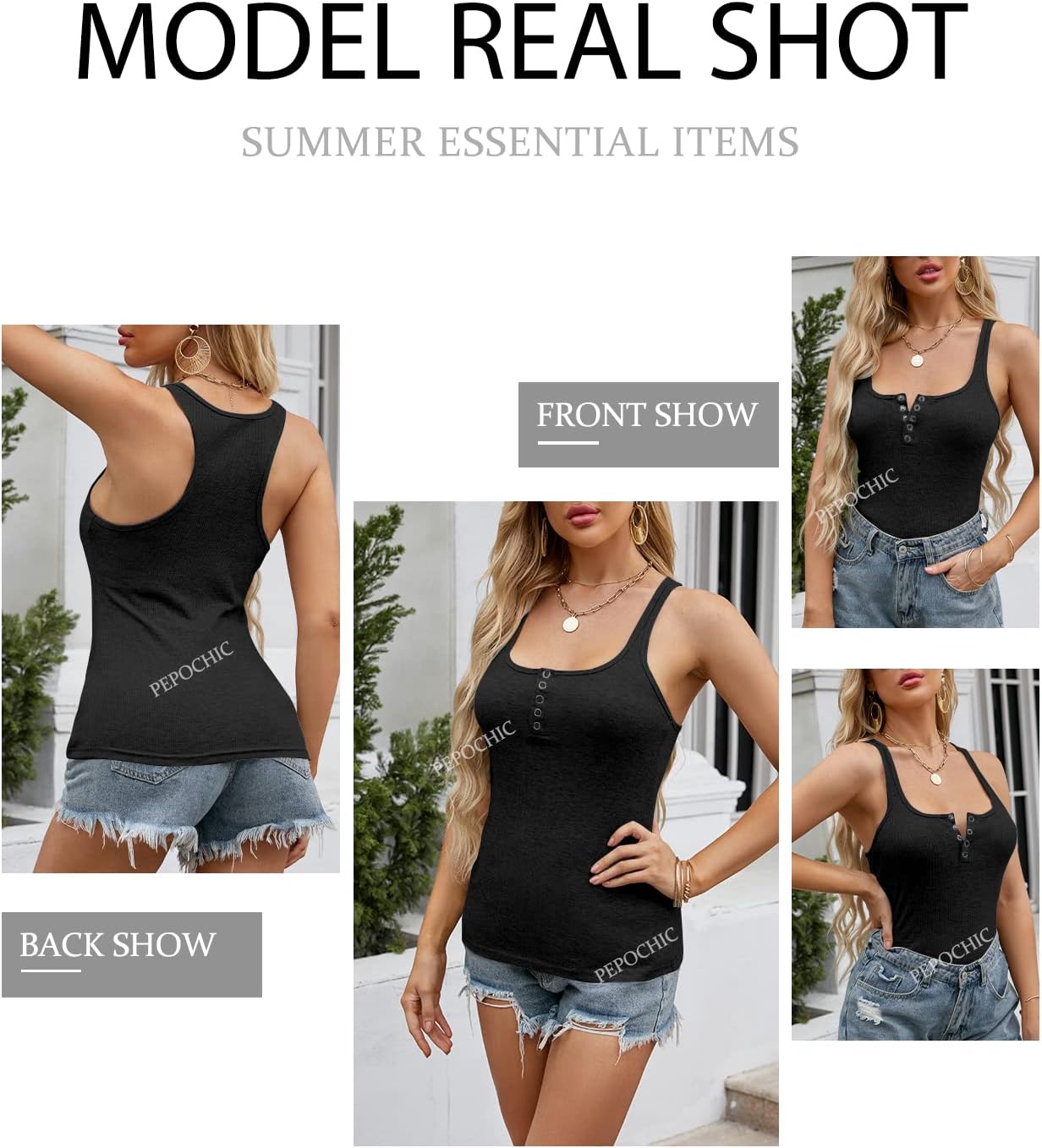 Pepochic Women’s Workout Scoop Neck Tank Top Ribbed Sleeveless Cami Lightweight Solid Basic - Image 4