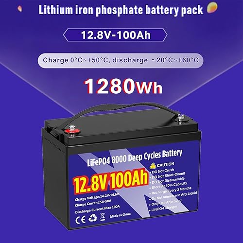 Miniatura 5 de LiFePO4 - Batería de litio de 12 V 100 Ah 31 1280 Wh, protección a baja temperatura mejorada LiFePO4, batería inteligente integrada de 100 A,