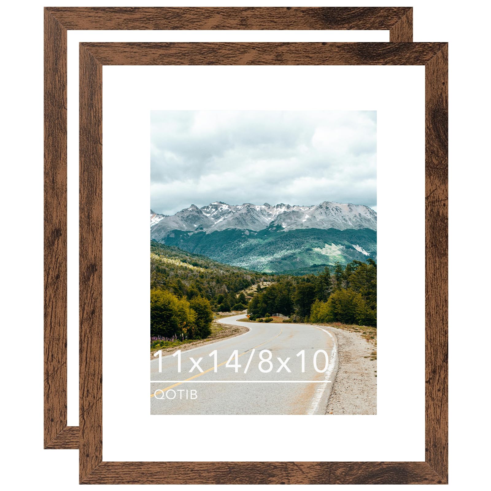 QOTIB 11x14 Picture Frame with 8x10 Mat Deep Brown, Display 8x10 with Mat or 11x14 Without Mat, Wood 11 by 14 Photo Frame, 11 x 14 Frame for Wall Hanging Display, Deep Brown, 2 Pack โ image 1