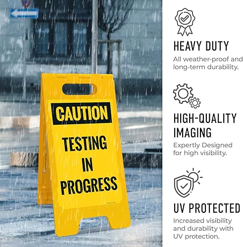 Miniatura 6 de Kit de letreros de acera de prueba de precaución, 10 x 16 pulgadas, con un soporte de marco, fabricado en Estados Unidos por Sigo Signs