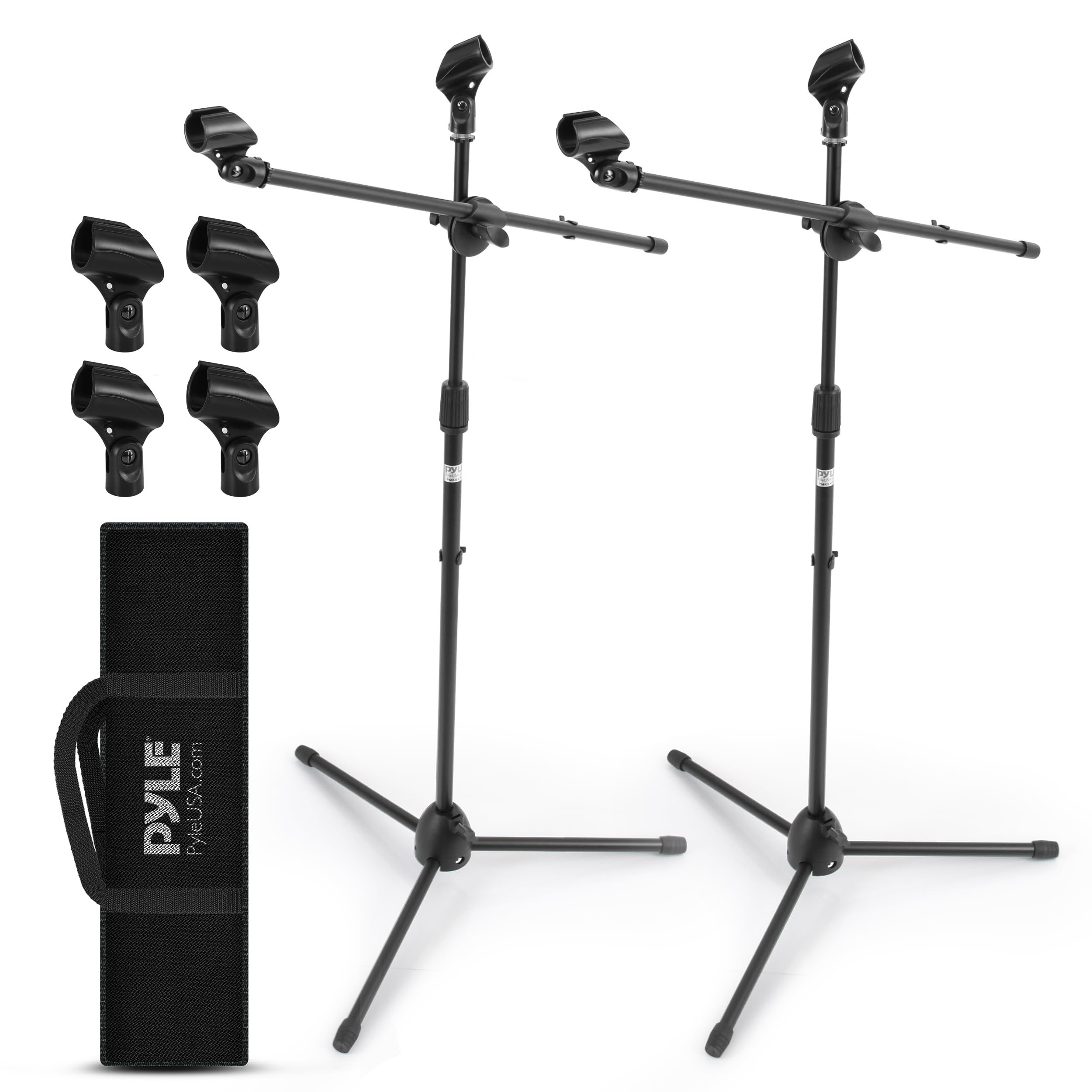 Pyle Mikrofonständer 2er-Set mit Galgenarm – Mikrofonstativ höhenverstellbar 70–132cm, faltbar, Tragetasche